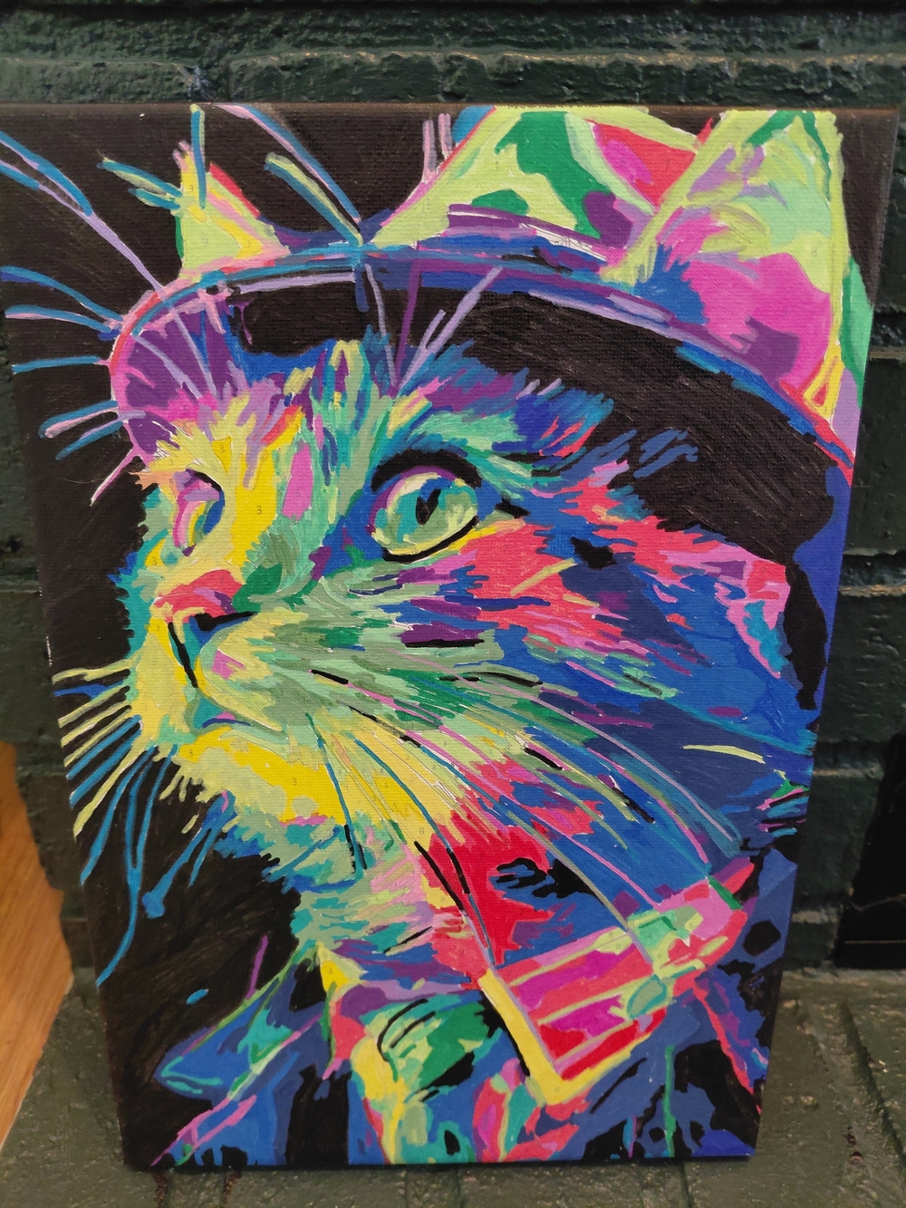 Vibrant Multicolor Cat Canvas Art - Modern Neon Pet Portrait